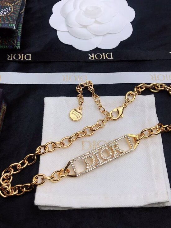Dior. Jewelry - Dior Chunky Link Crystal Encrusted Logo Adjustable Gold Bracelet